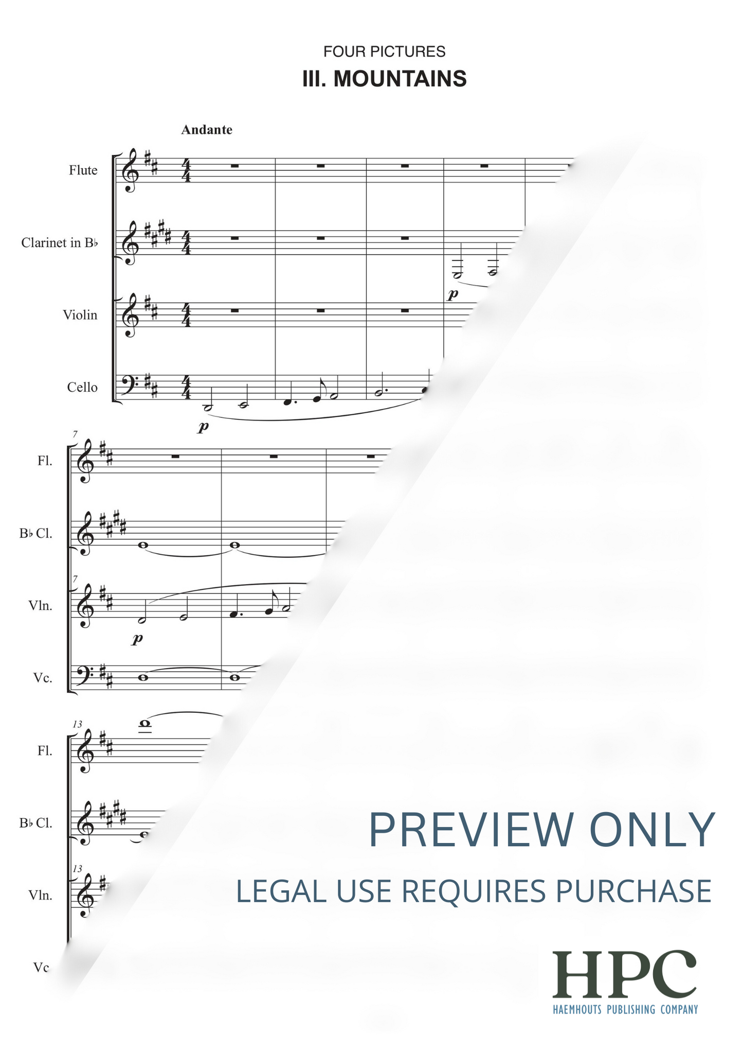 FOUR PICTURES - for Violin, Flute, Clarinet and Cello