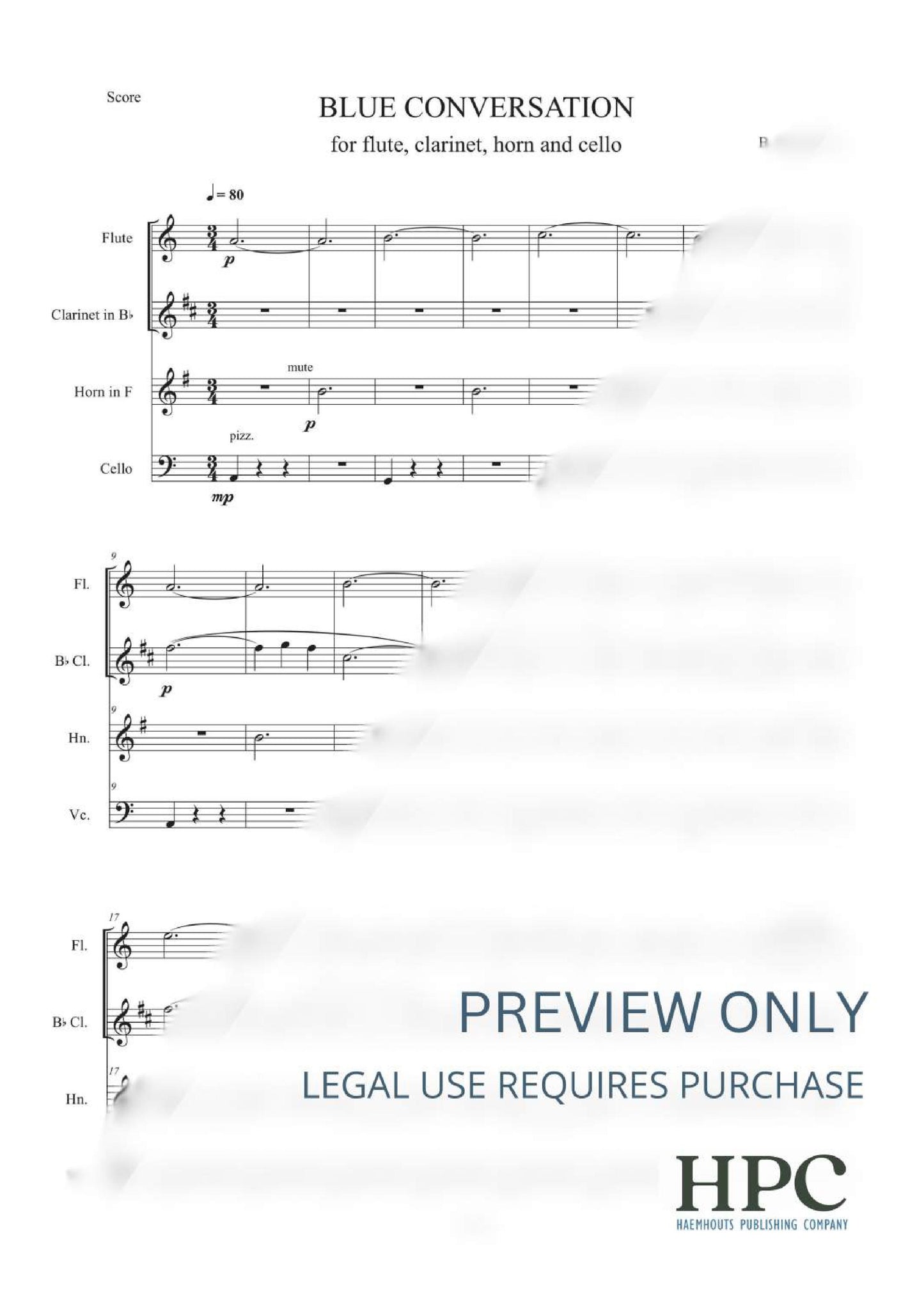 BLUE CONVERSATION – for Flute, Clarinet, Horn and Violoncello