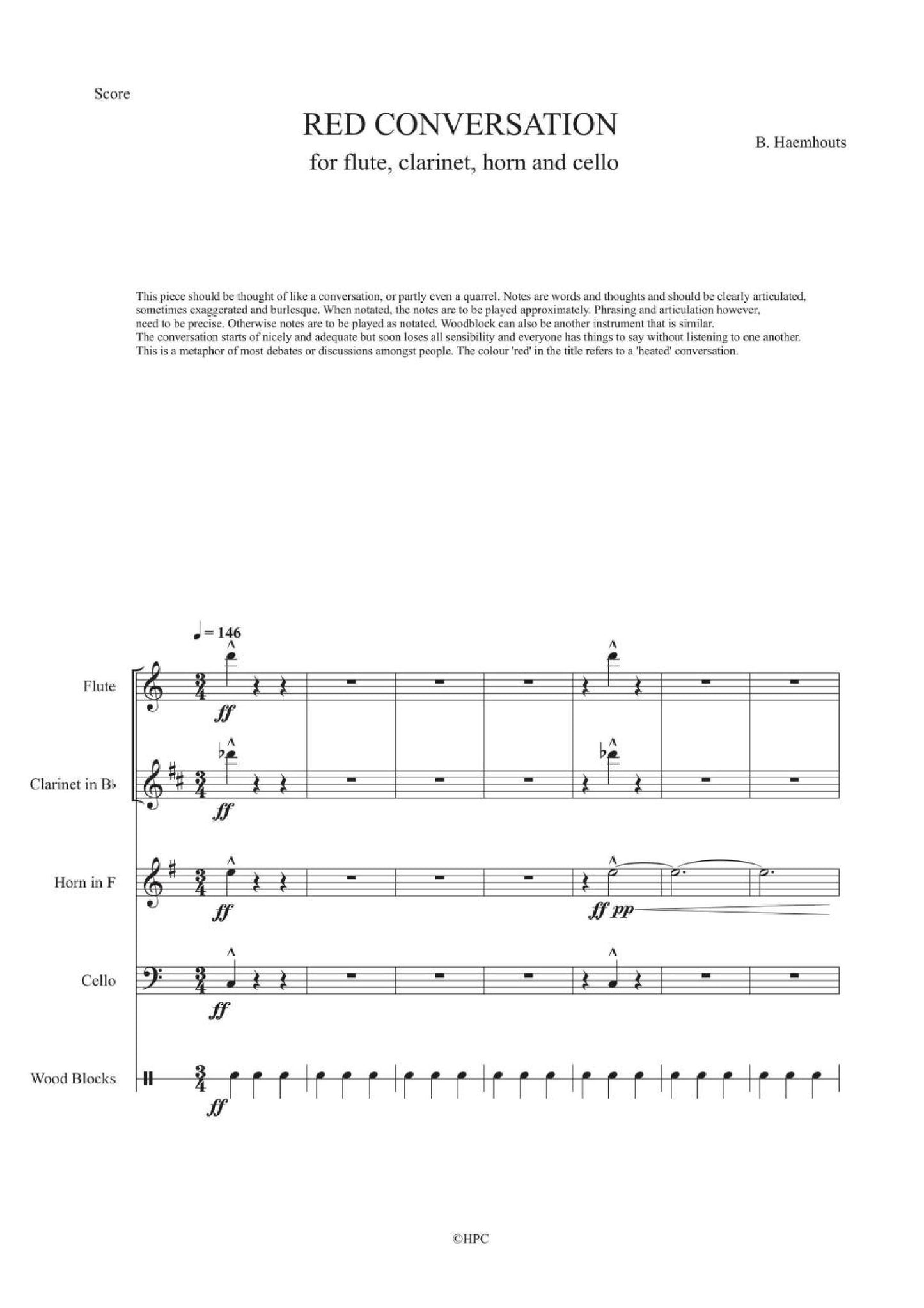 RED CONVERSATION - for Flute, Clarinet, Horn and Violoncello