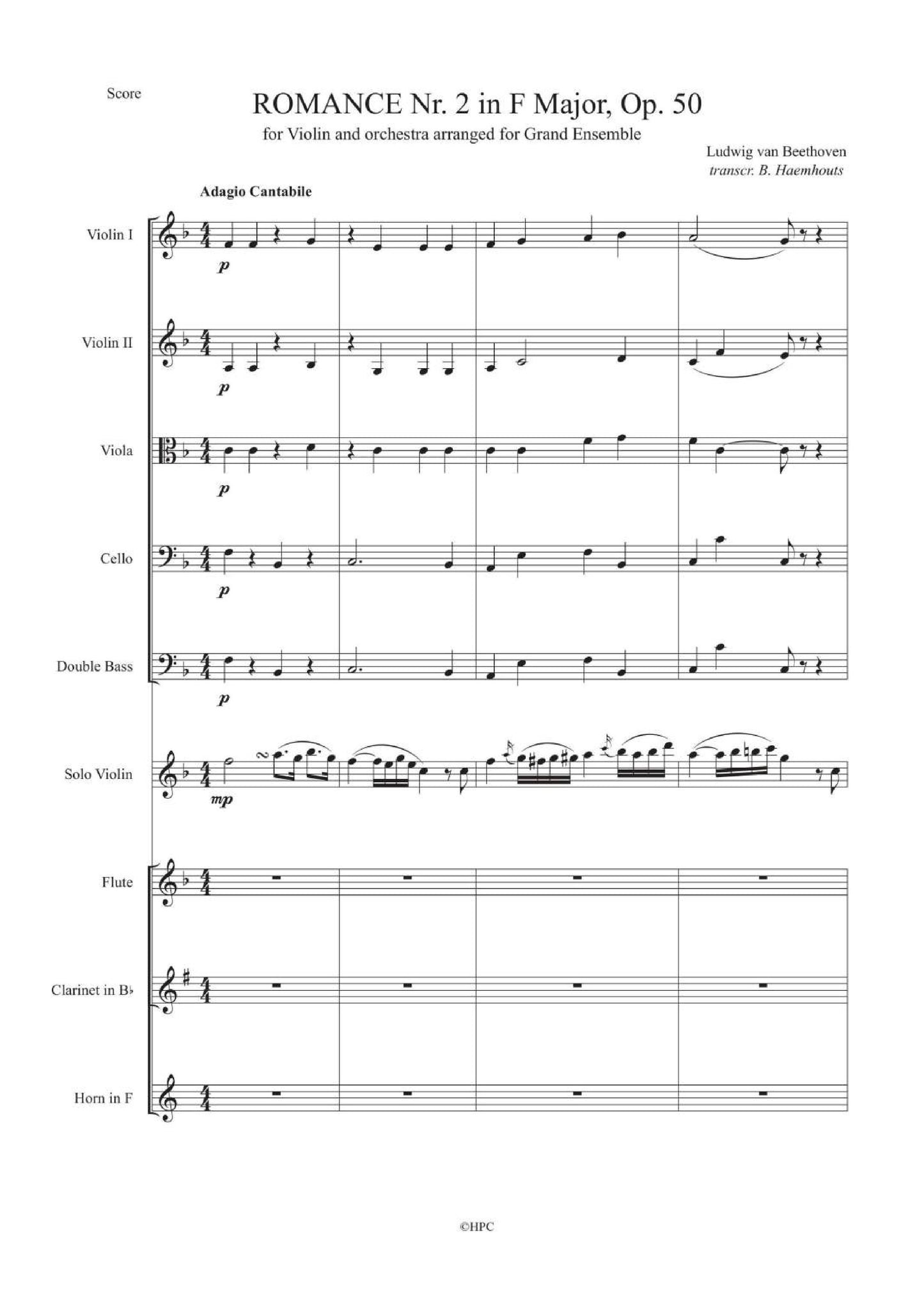 ROMANCE NR. 2 IN F MAJOR, OP. 50 - for Violin and Orchestra arranged for Grand Ensemble