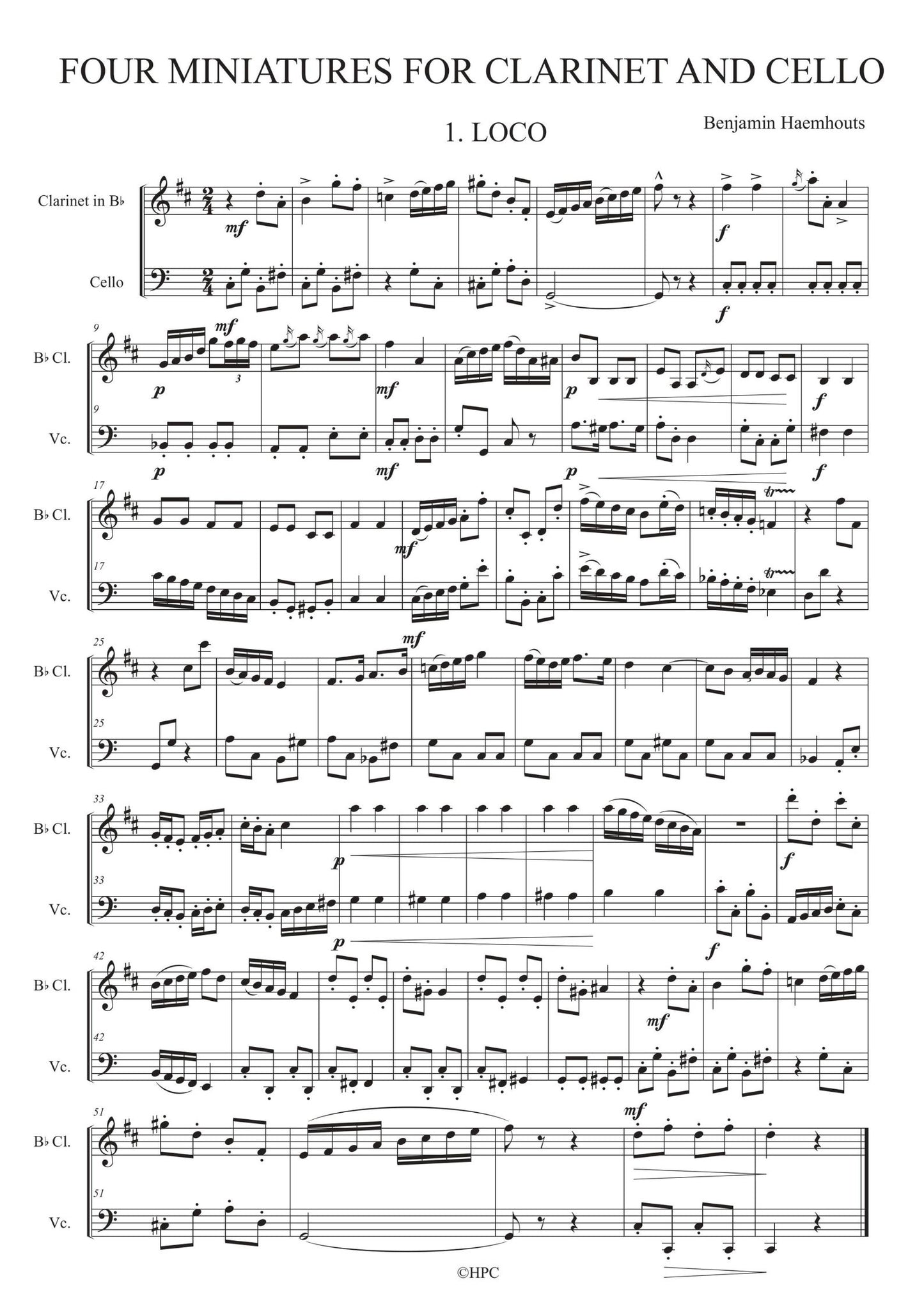 FOUR MINIATURES - for Clarinet and Cello