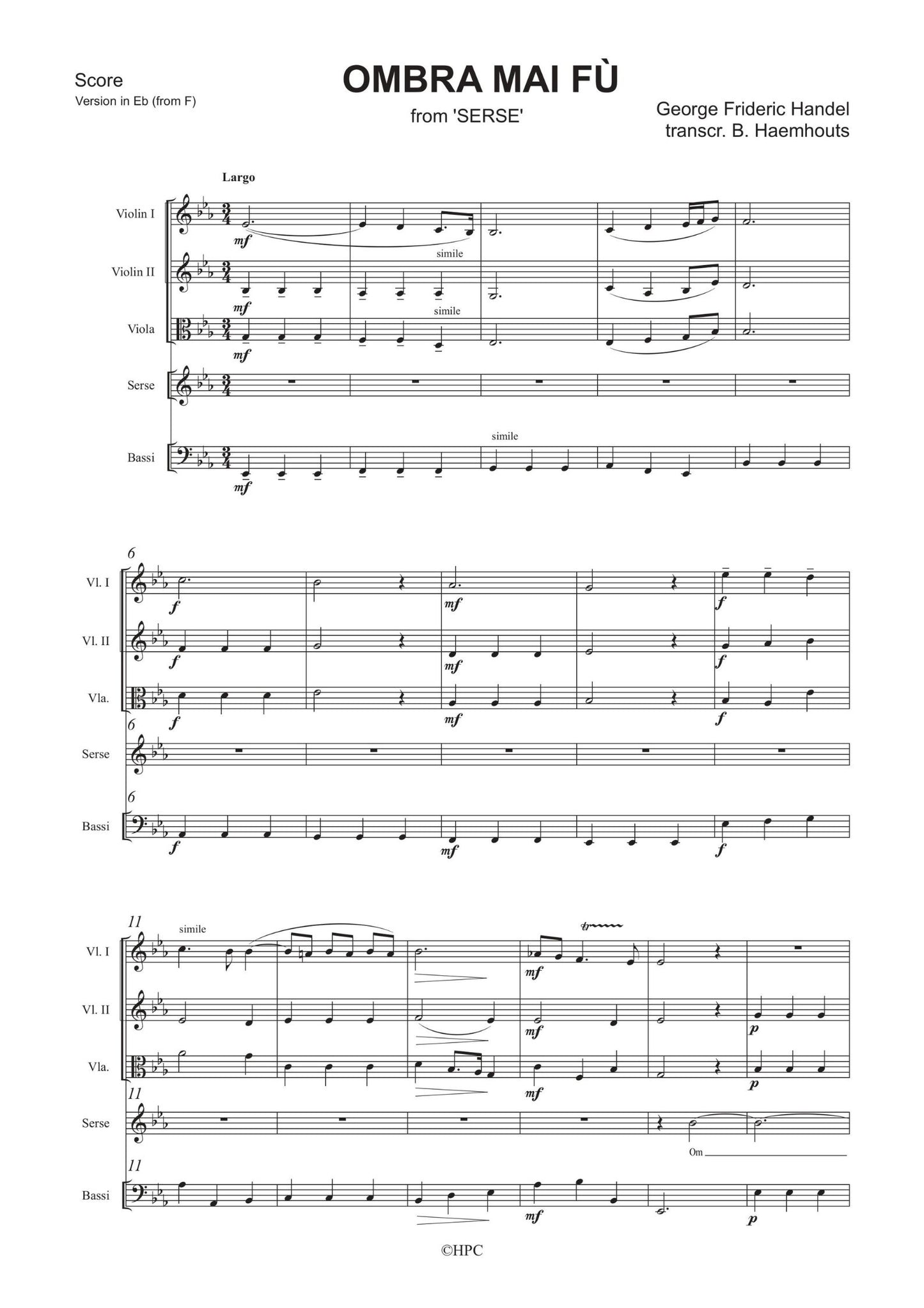 OMBRA MAI FÙ (Eb) - from Serse