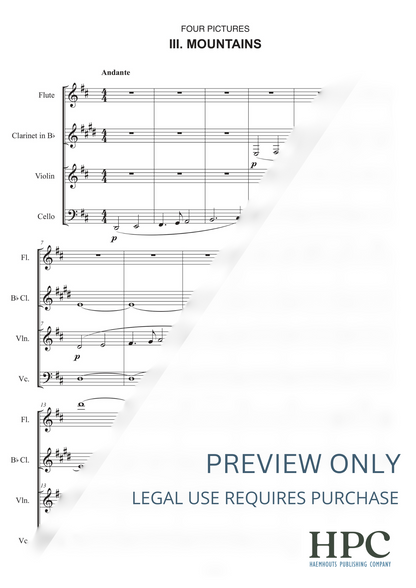 FOUR PICTURES - for Violin, Flute, Clarinet and Cello