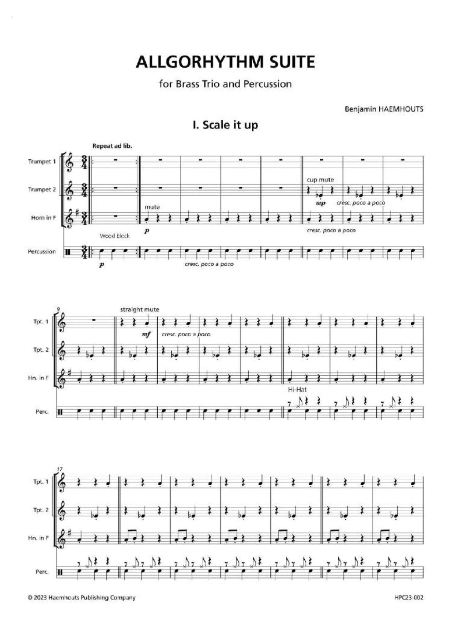 ALLGORHYTHM SUITE - for Brass Trio and Percussion