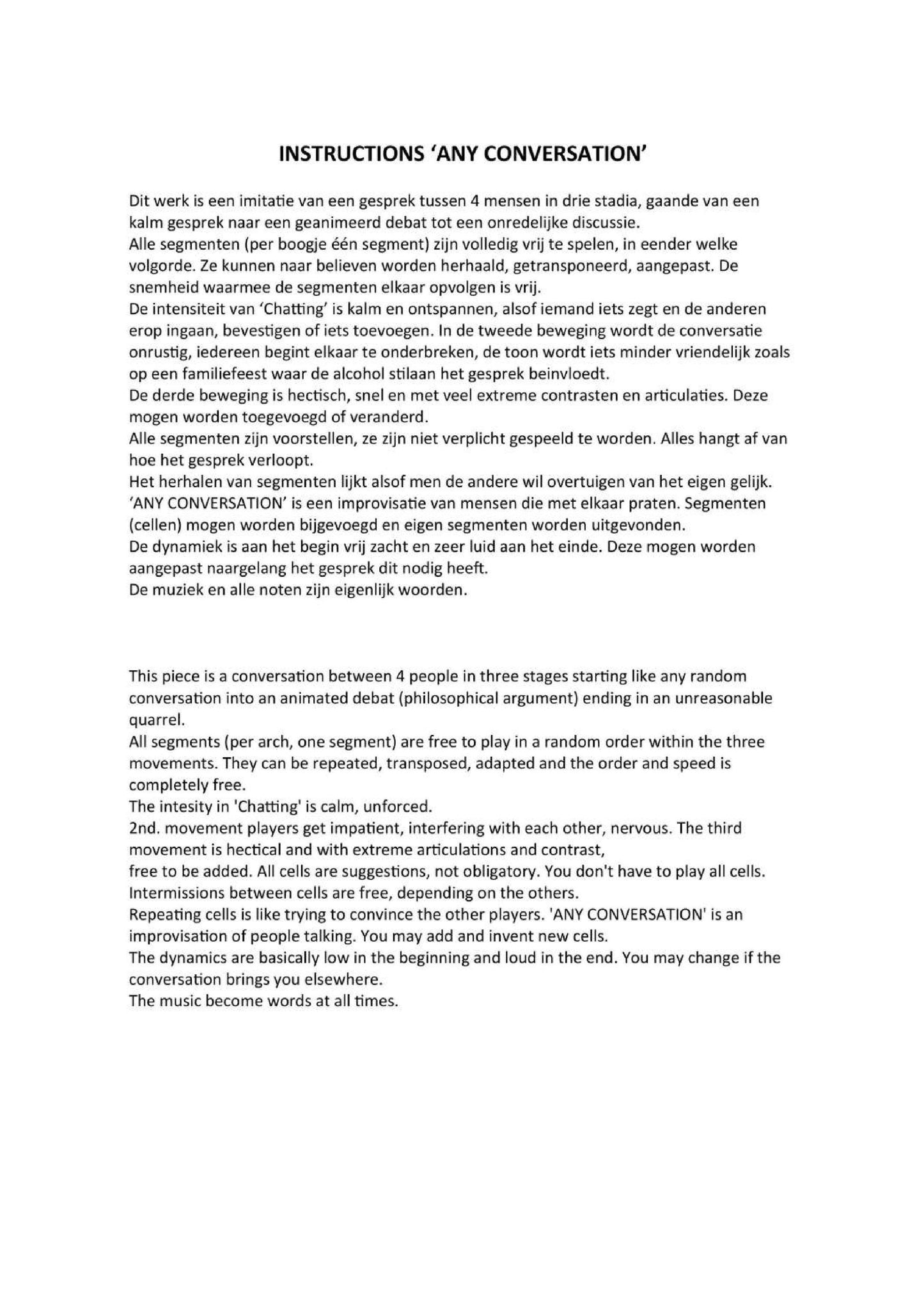 ANY CONVERSATION - for Flute, Clarinet, Horn and Violoncello