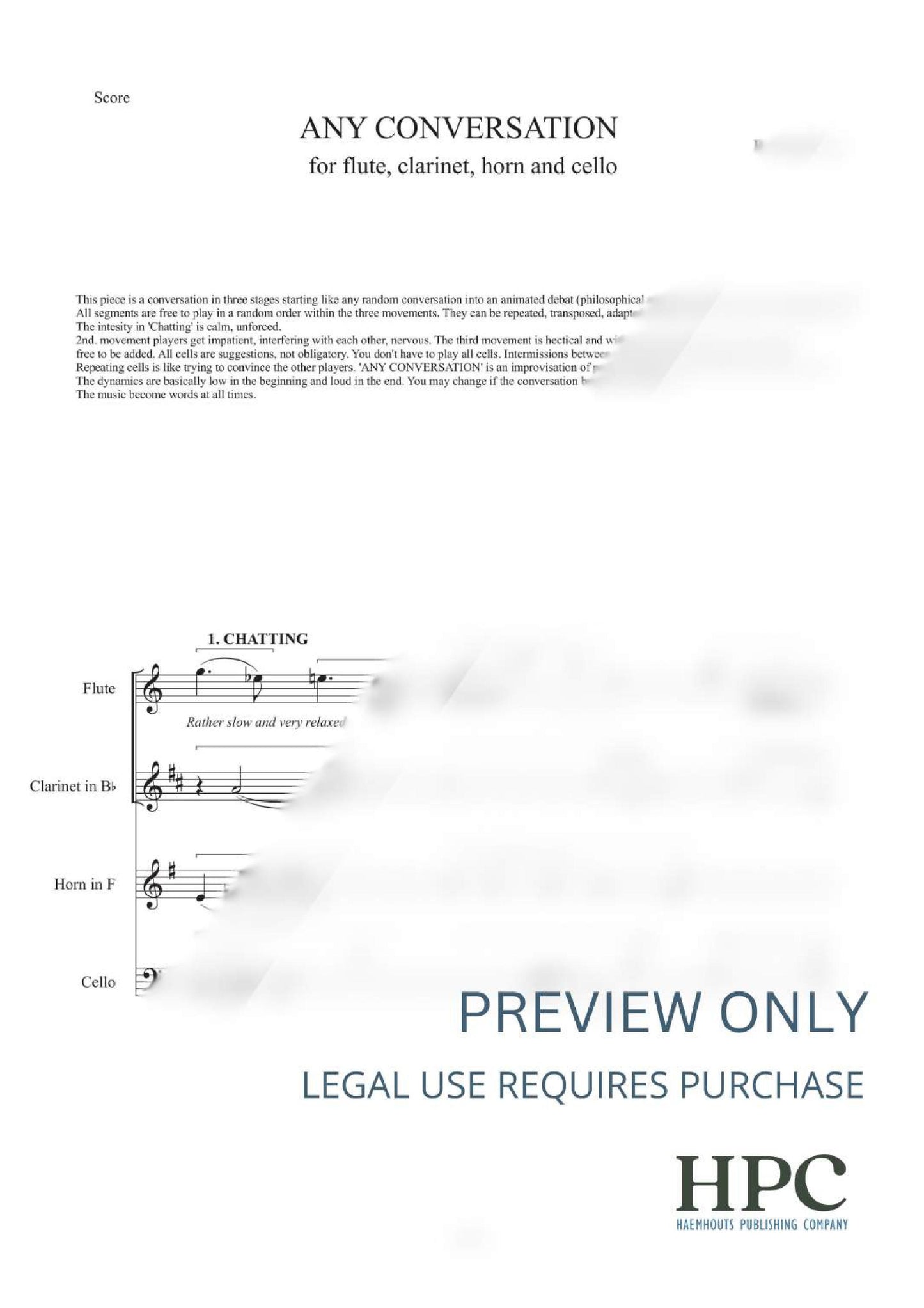 ANY CONVERSATION - for Flute, Clarinet, Horn and Violoncello