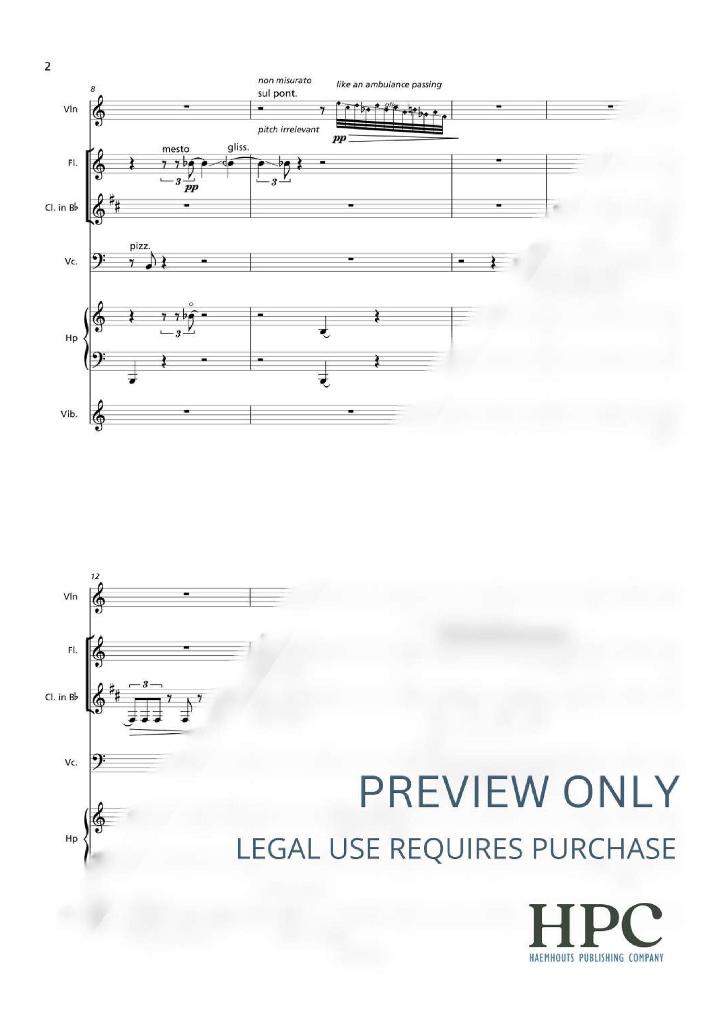 LAMENTO – for Violin, Flute, Clarinet, Violoncello, Harp and Vibraphone