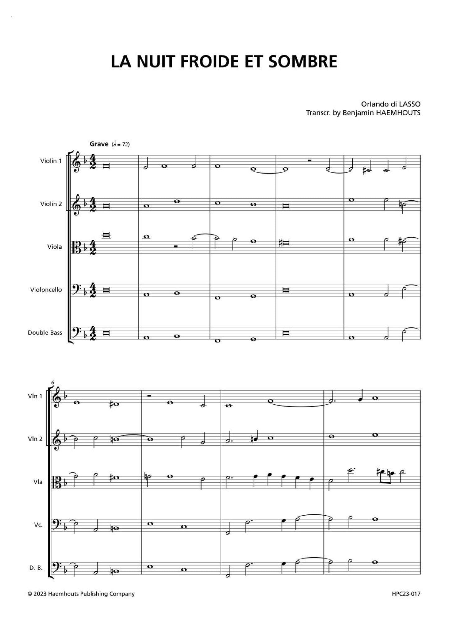 LA NUIT FROIDE ET SOMBRE – for String Quintet