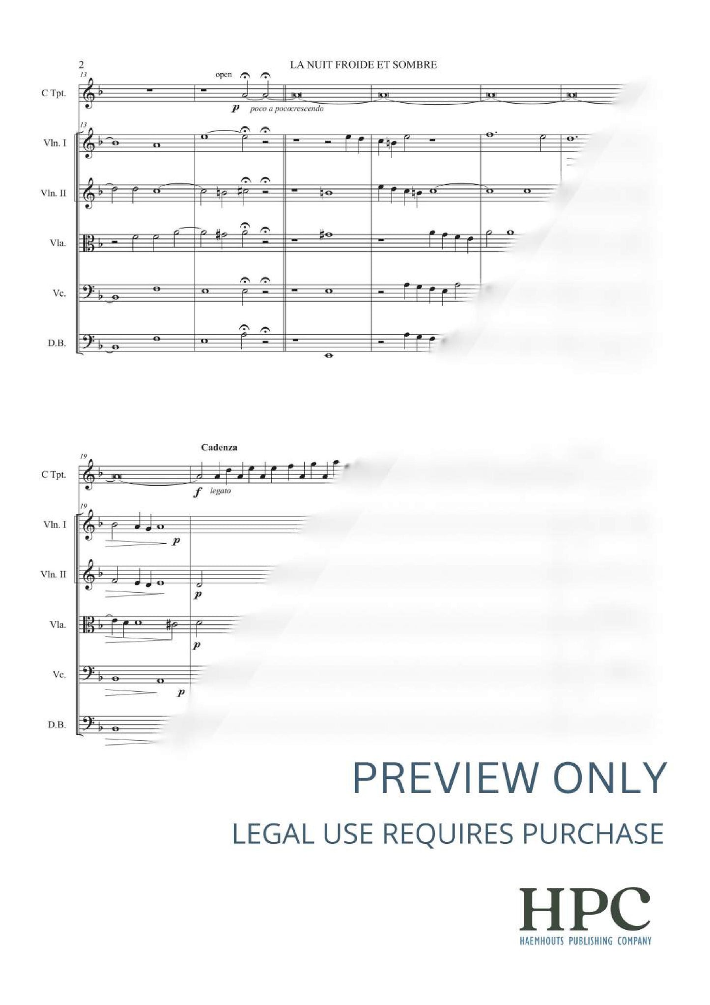 LA NUIT FROIDE ET SOMBRE – arranged for String Quintet and Solo Trumpet