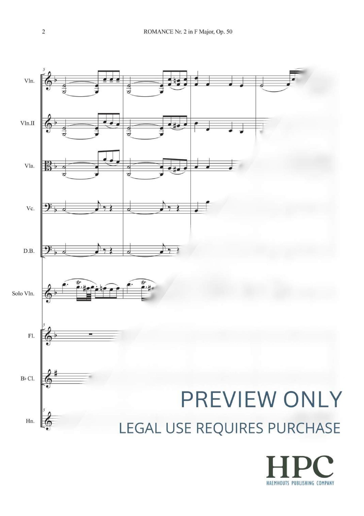 ROMANCE NR. 2 IN F MAJOR, OP. 50 - for Violin and Orchestra arranged for Grand Ensemble